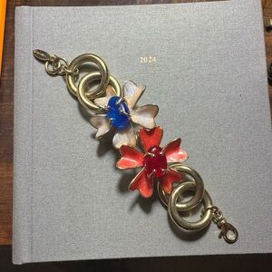 Giorgio Armani Gold Bracelet with Red and Blue Floral Charms